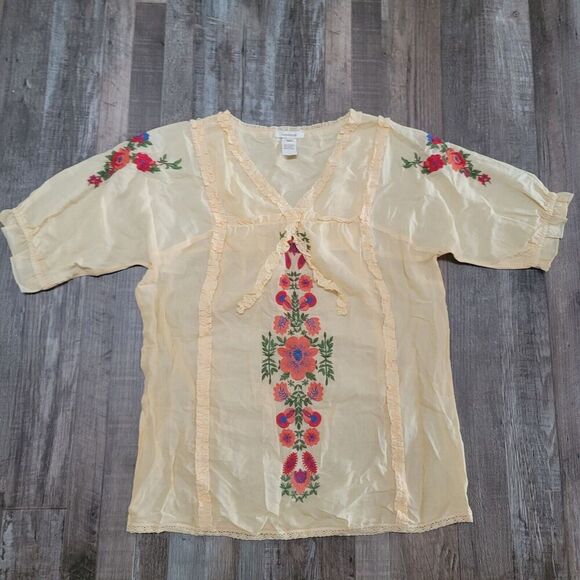 Sundance Yellow Floral Embroidered Peasant Blouse Cotton Size S - Picture 1 of 7